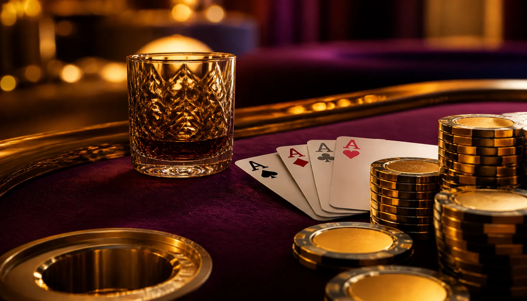 Ornate golden treasure chest overflowing with glittering rings and gemstones on a dark velvet surface with warm cinematic lig