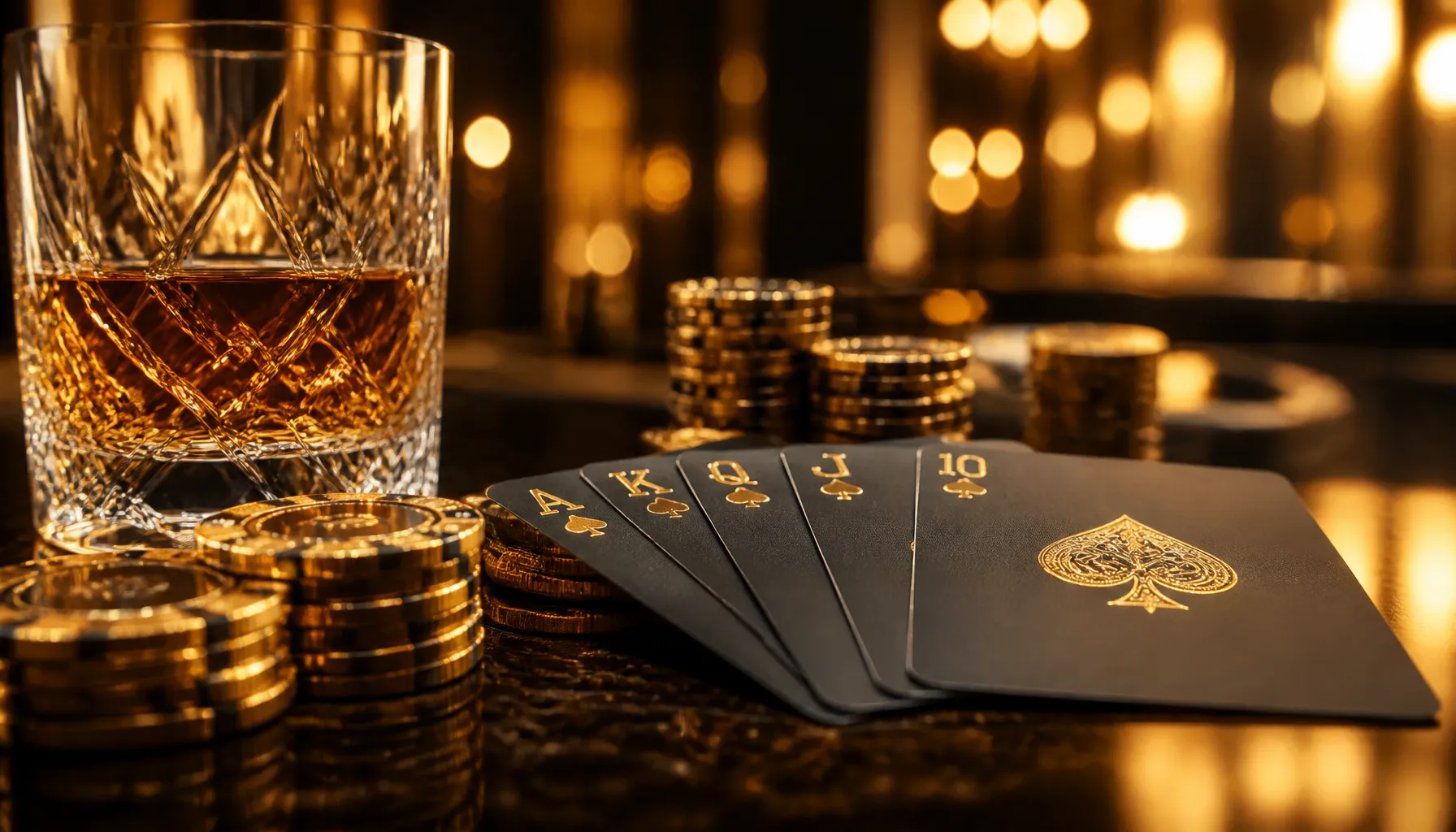 Ornate golden treasure chest overflowing with glittering rings and gemstones on a dark velvet surface with warm cinematic lig